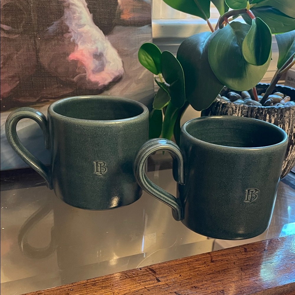 McQueen Pottery Blackberry Farm Stoneware Coffee Mug McQ Dark Teal Blue-Set of 2 - Picture 6 of 6